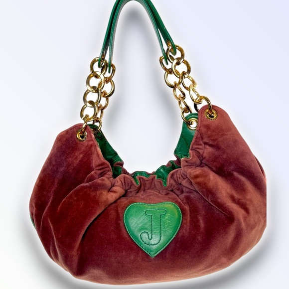 🍀Vintage Juicy Couture Royal Couture Chain Shoulder Bag Hobo Brown Purple Green - Picture 3 of 10